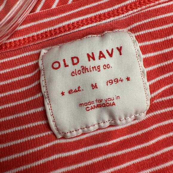 Old Navy Womens M Y2K Top Orange White‎ Striped Scoop Neck Stretch Retro - Picture 3 of 7